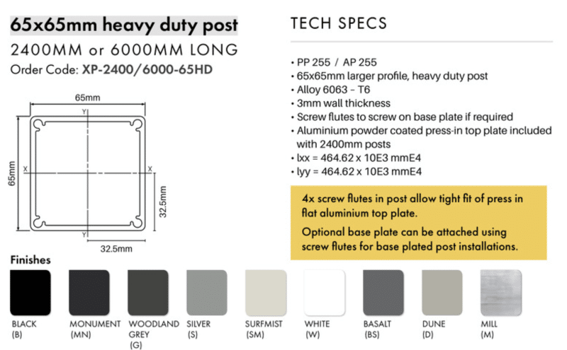 Post - 65x65mm x 6000mm SFS Heavy Duty Aluminium Fencing Post - S - Image 2