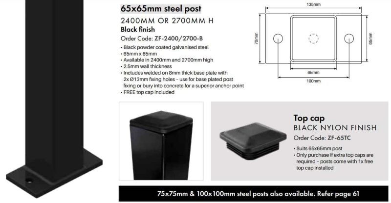 Security Fencing Post – 65x65mm x 2400mm Galvanised Steel – B - Image 2