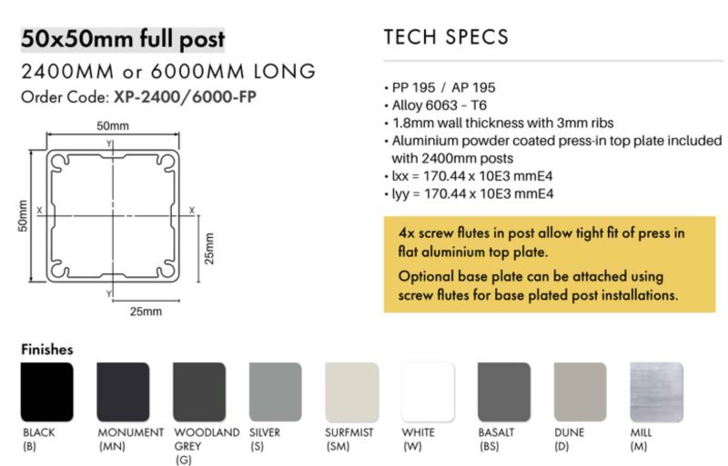 Fence Post – 50x50mm x 6000mm Aluminium - B - Image 2