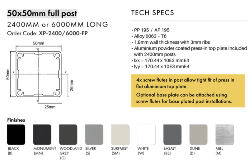 Post – 50x50mm x 2400mm Aluminium Fencing Post - S - Image 2