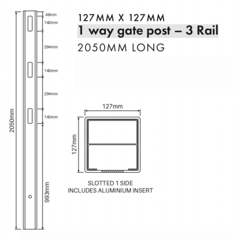 3 RAIL FENCING - 1 Way Gate Post - 2050H - Image 2