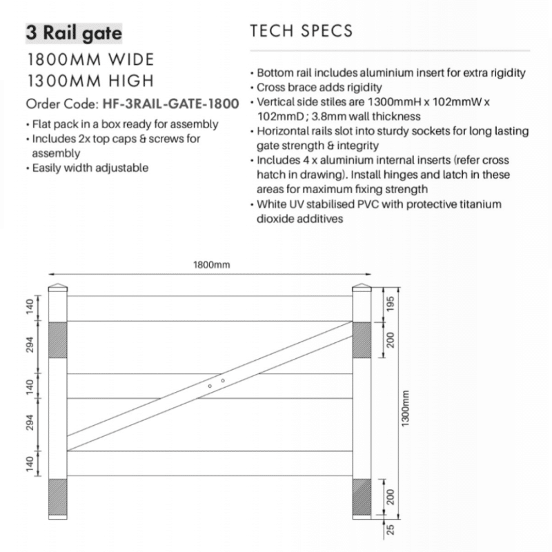 3 RAIL FENCING - Gate - 1800W x 1300H - Image 3