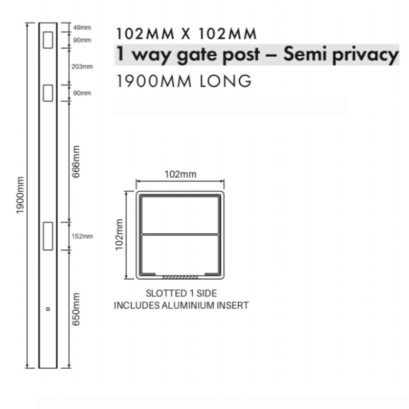 SEMI PRIVACY - 1 Way Gate Post - 1900H - Image 2