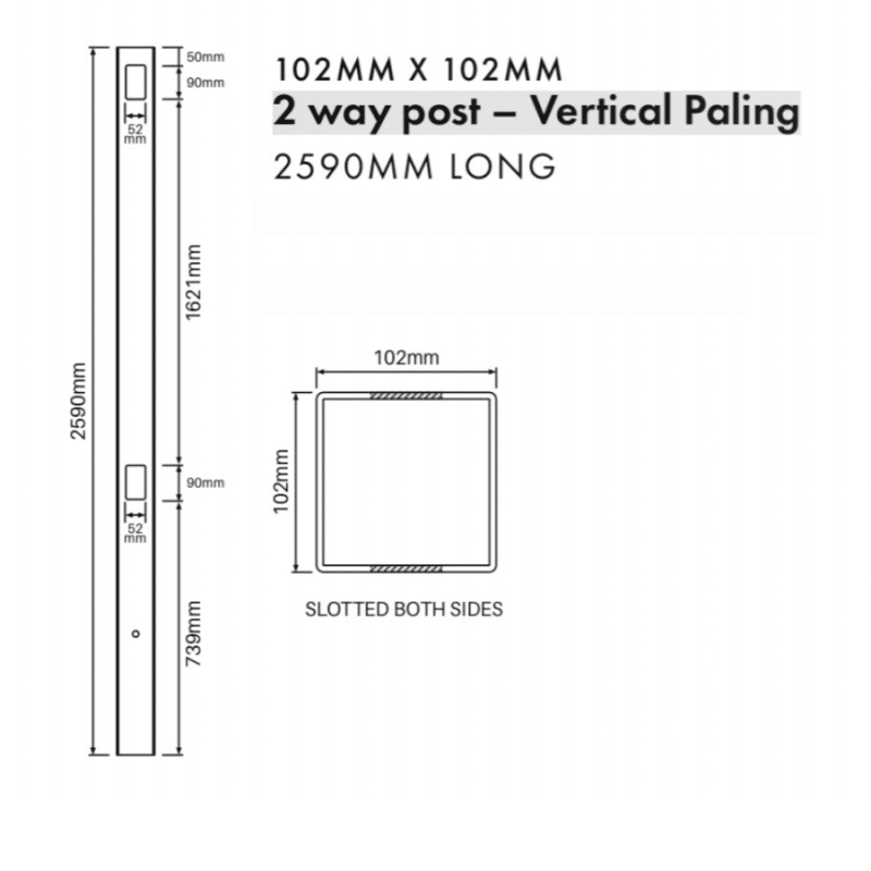 VERTICAL PALING: 2 Way Post - 2590H - Image 2